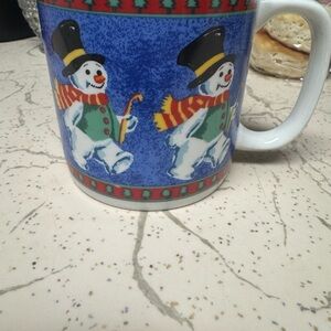 Festive Snowman Mug with Blue and Red Accents